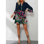 Opemiby Summer Dresses For Women 2026 Flowy Ruffle 3/4 Sleeve V Neck Tiered Casual Babydoll Boho Beach Mini Dress