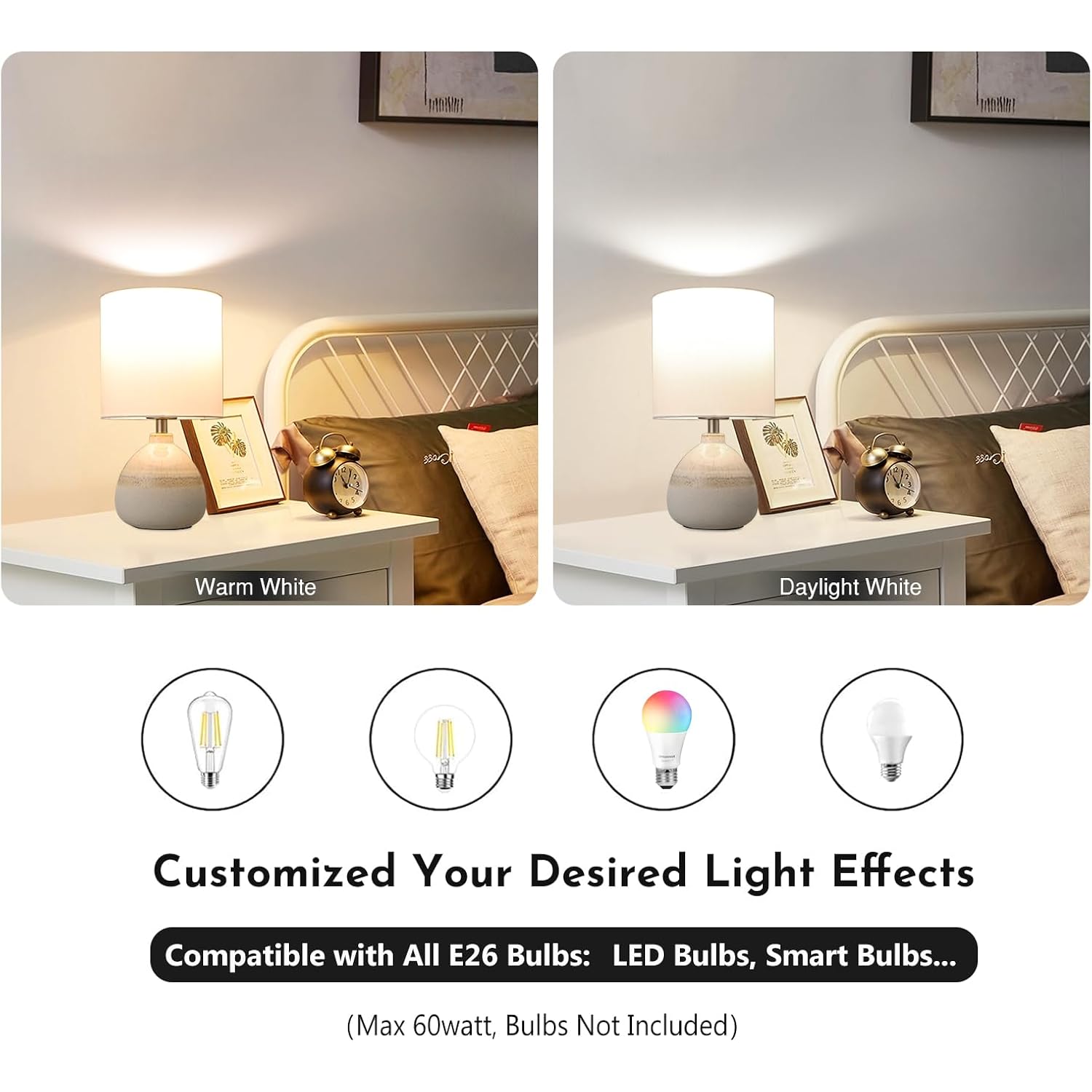 Set Of 2 Ceramic Table Lamp For Bedroom, Small Table Lamp White Farmhouse Rustic Lamp Set Bedside Table Lamps For Nightstand Side Table Lamps For Living Room, 13.7In