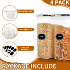 Cereal Containers Storage Set (4L / 135.2Oz), 4Pcs Airtight Food Storage Containers With Lids, Cereal Dispensers For Kitchen Pantry Organization And Storage With Pour Spout, 20 Labels, Marker