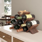 Alella Countertop Wood Wine Rack For 8 Bottles Holder And Cork Storage Tabletop Butterfly Sleek Design Freestanding Organizer - Home, Kitchen, Dining Room Bar Décor - Walnut