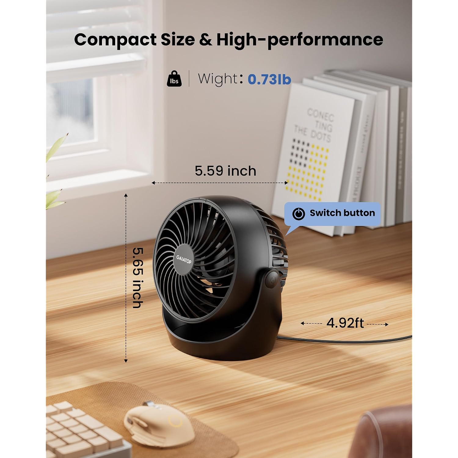 Gaiatop Desk Fan, 5-Inch Portable Electric Table Desktop Air Circulator Fans, Small But Powerful With 3 Speed 360° Adjustable Tilt For Cooling Home Dorm Office Bedroom Bathroom Kitchen, Black
