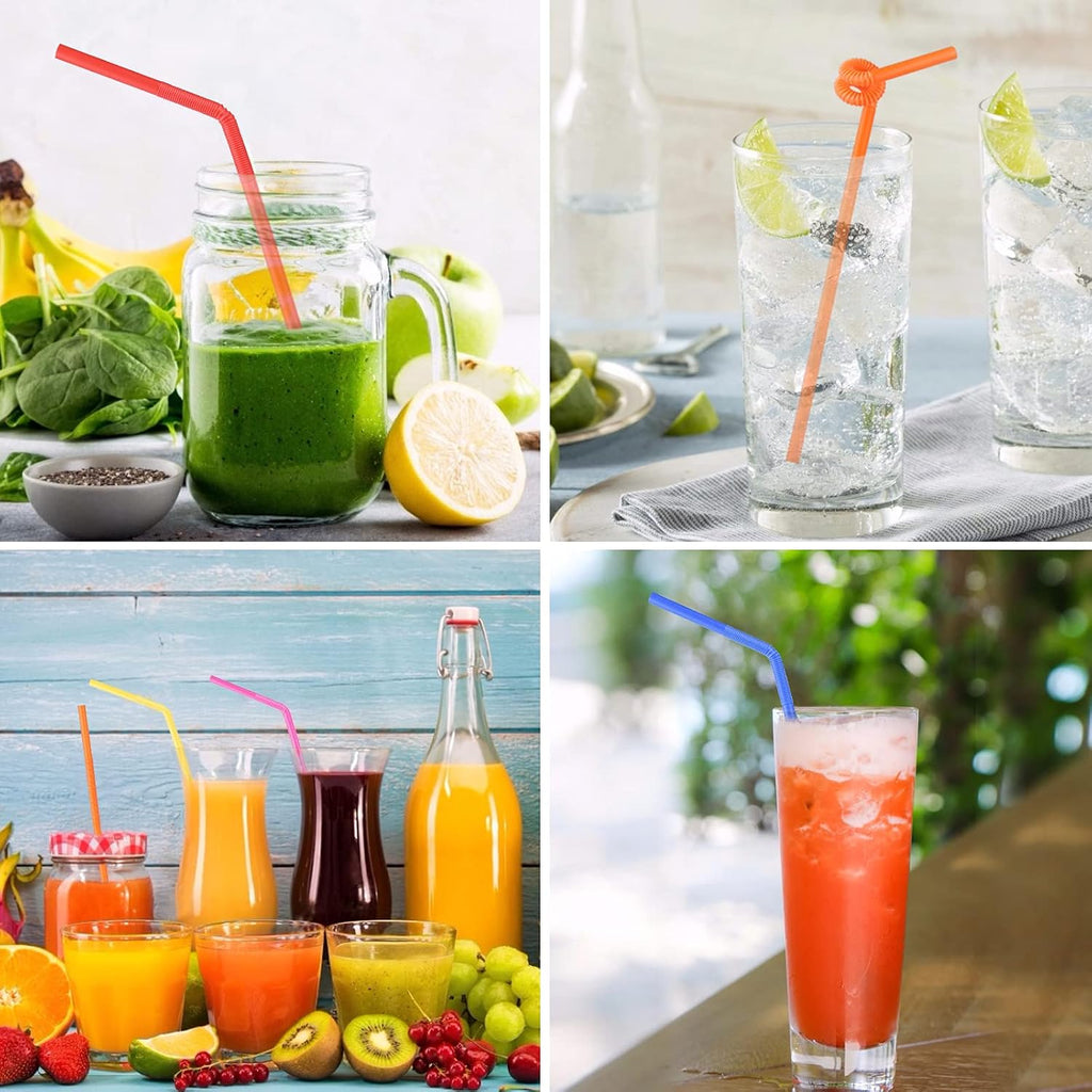 12.8Inch Disposabl Drinking Straws, Colorful Extra Long Flexible Bendy Party Straws, 100 Pieces