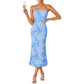 Zesica Cocktail Wedding Guest Dresses For Women 2026 Summer Strapless Floral Bodycon Mesh Tube Formal Party Midi Dress