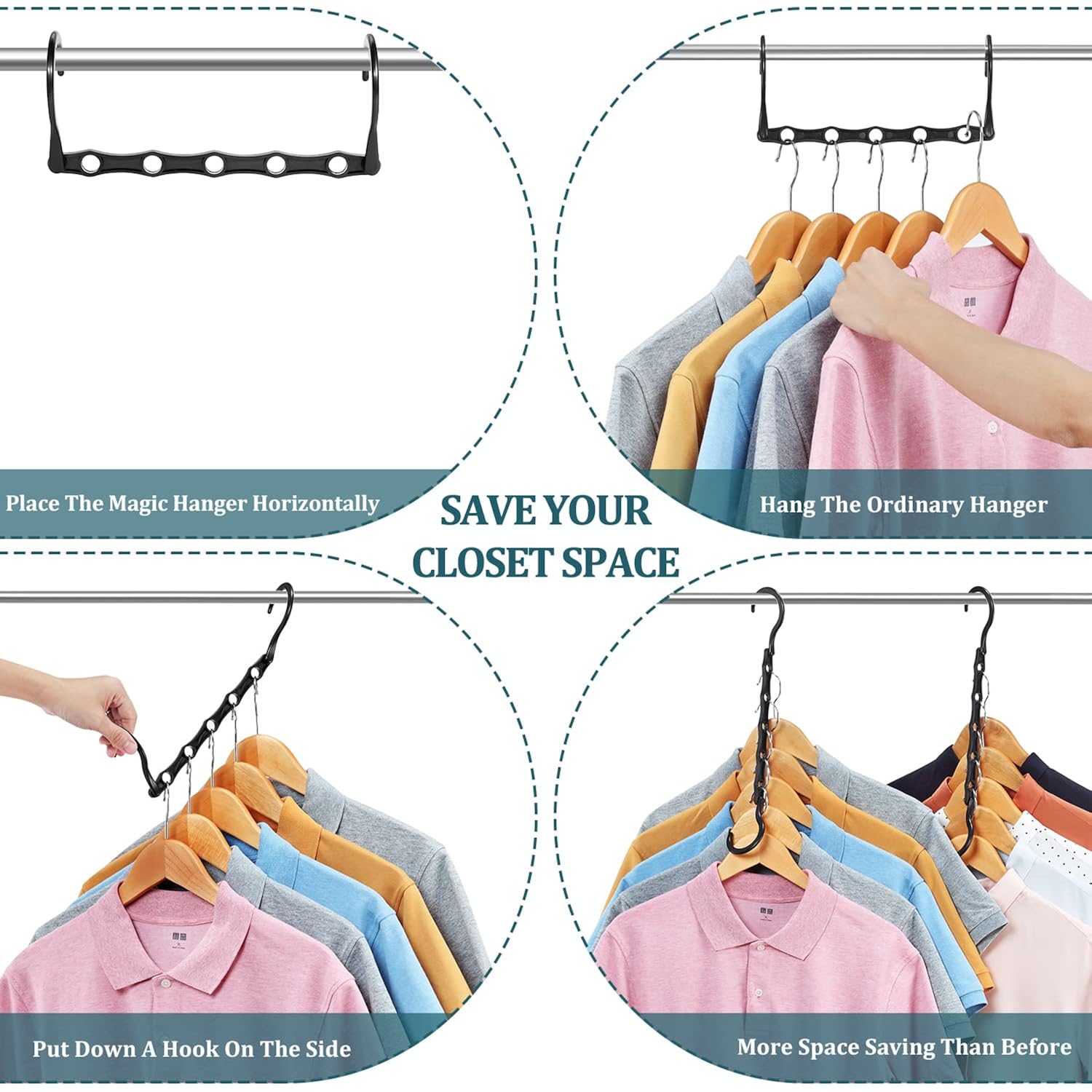 6 Pack-Closet-Organizers-And-Storage, Magic-Hangers-Space-Saving-For-Clothes, Closer-Organizer-For-Closet-Organization, Space-Saver-Hanger-Organizer-For-Multipurpose, Dorm-Room-Essentials