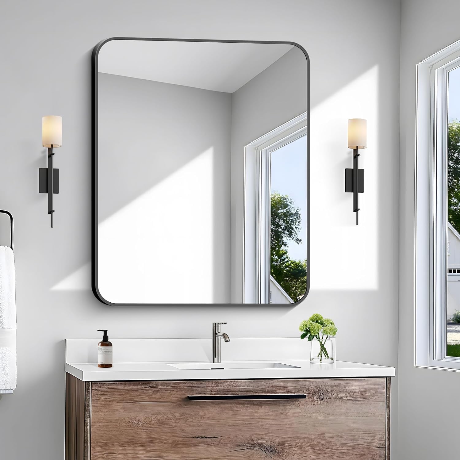 Bonewei 30X36 Inch Bathroom Mirror 2-Pack,Black Rectangle Mirror,Wall Mounted Bathroom Frame Vanity Mirror With Round Corner For Bedroom Living Room, Entryway Hangs Horizontal Or Vertical