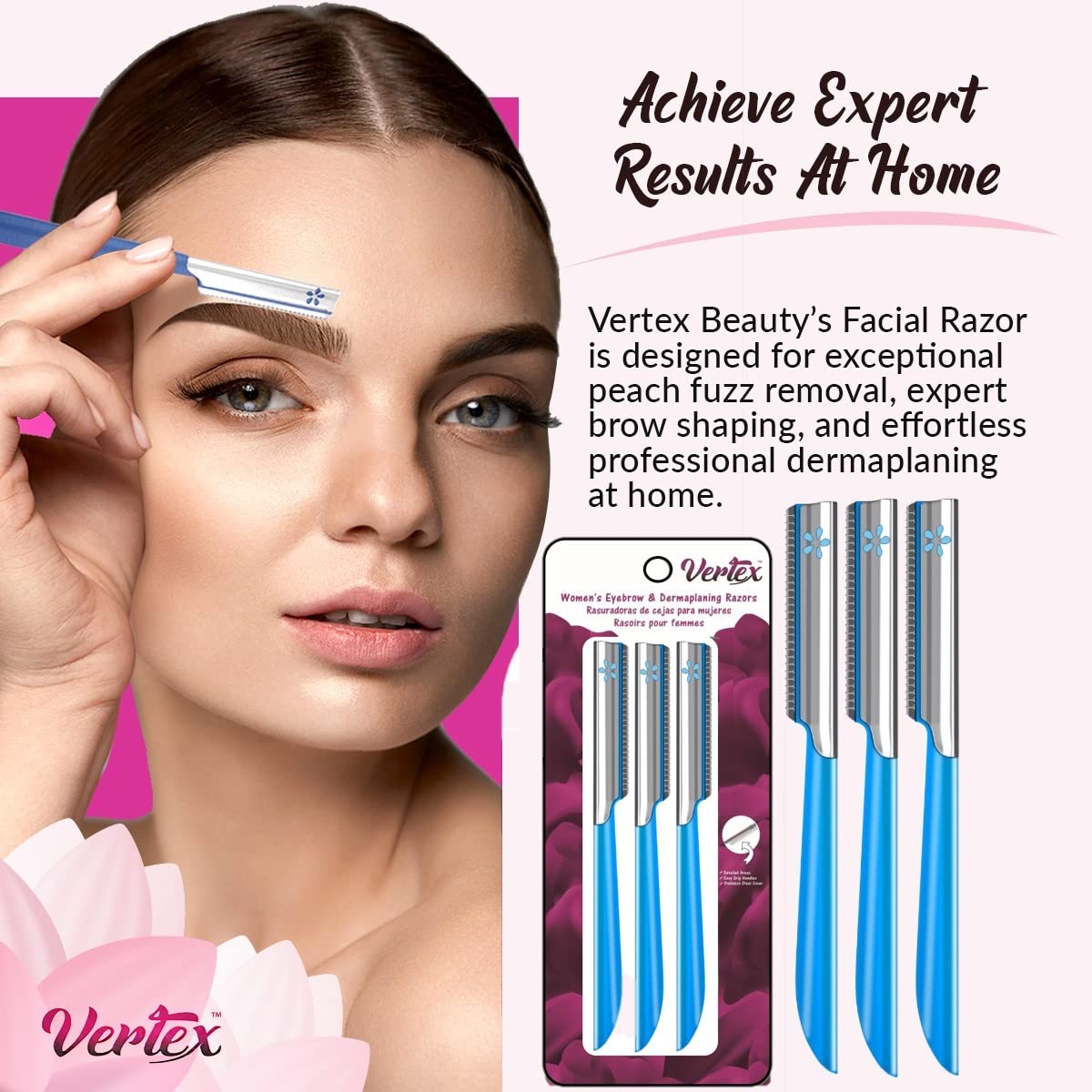 Facial Razor Hair Removal - Dermaplaning Tool Peach Fuzz Remover Trimmer Women Remove Fine Hair Blue Eyebrow Razors Dermaplane Face Shavers Exfoliating Sensitive Skin Travel Essential