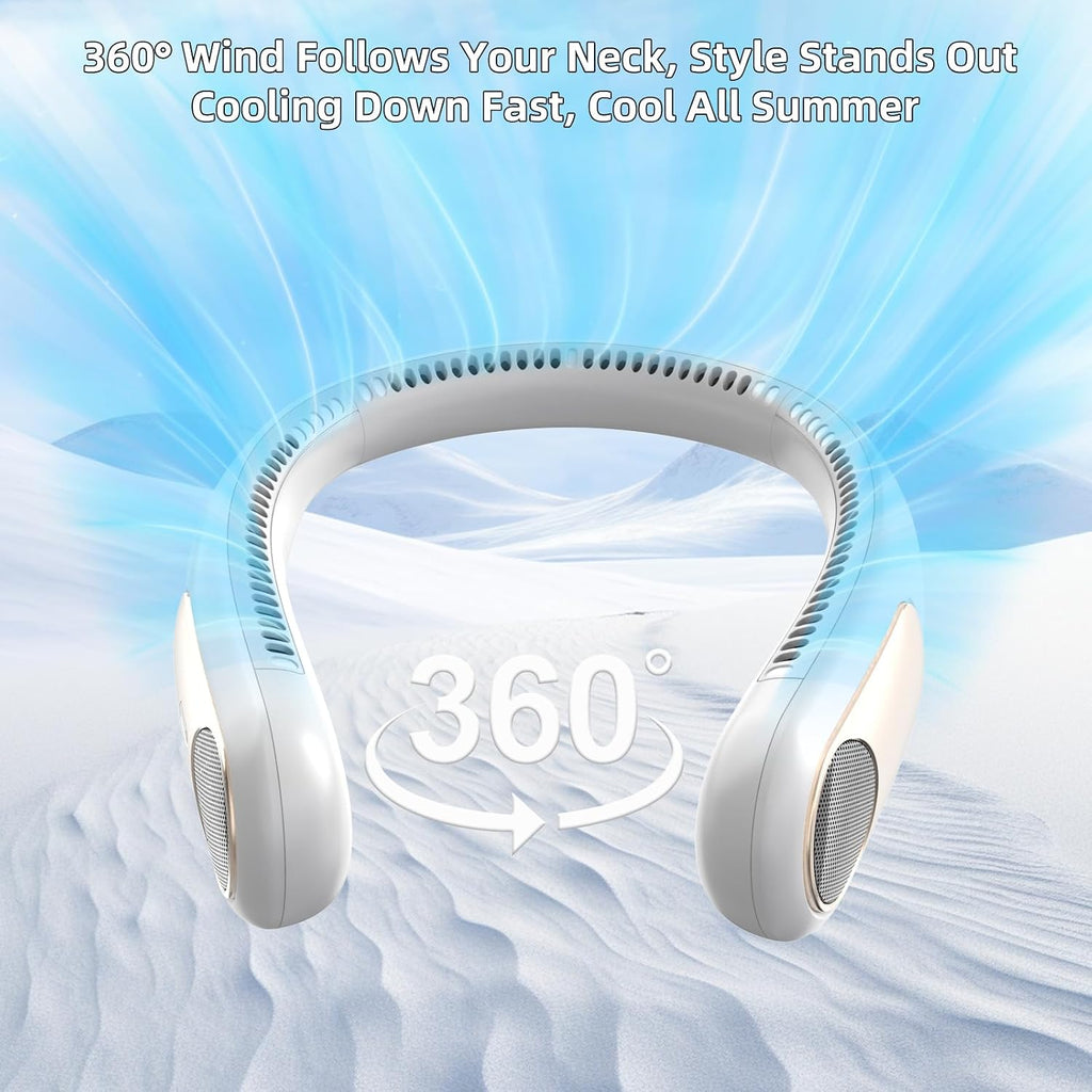 Portable Neck Fan, Personal Wearable Bladeless Fan For Outdoor Indoor, Led Display, 360° Cooling, 4-Speeds, 6000Mah Usb Rechargeable, Birthday Gifts For Men Women Dad Mom (White)