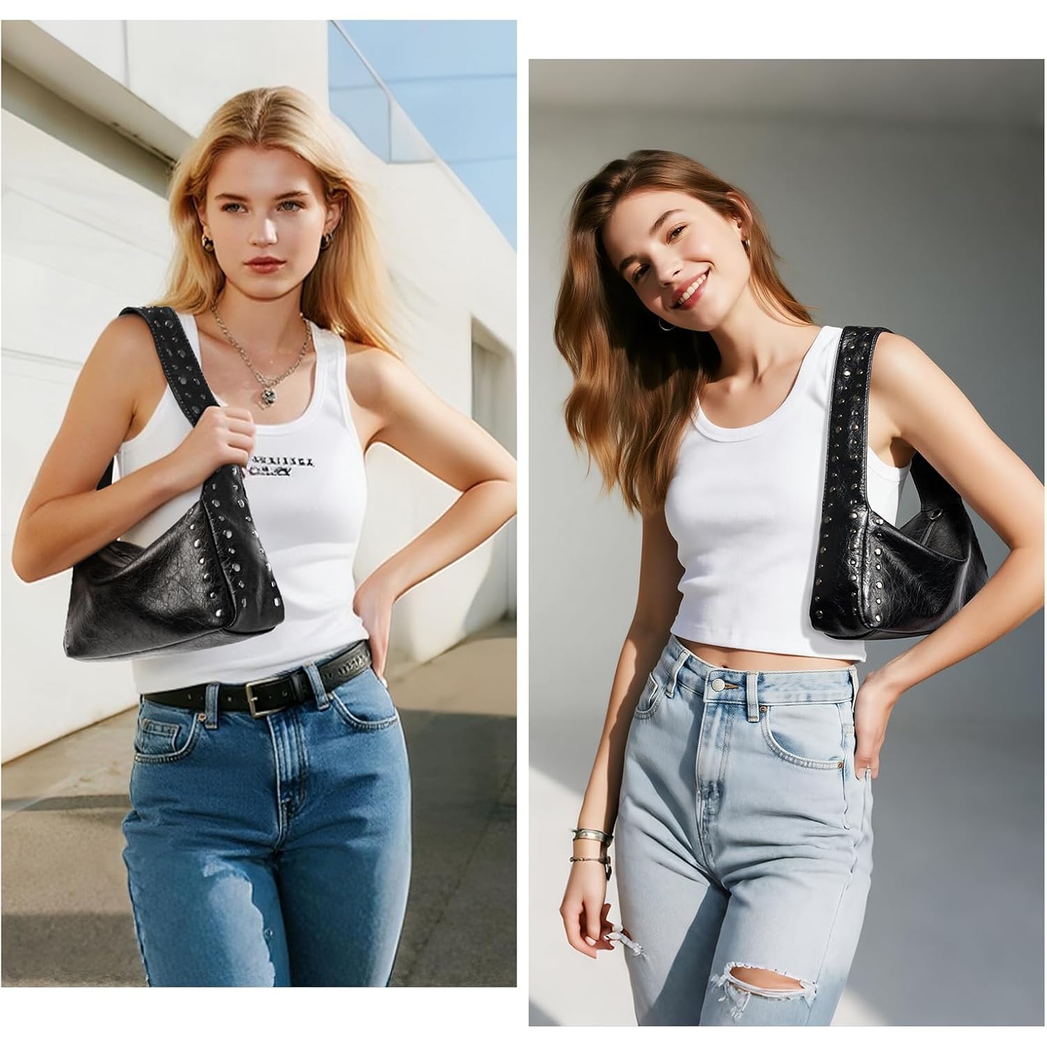 Studded Purses For Women Y2K Shoulder Bag Small Vegan Leather Handbag