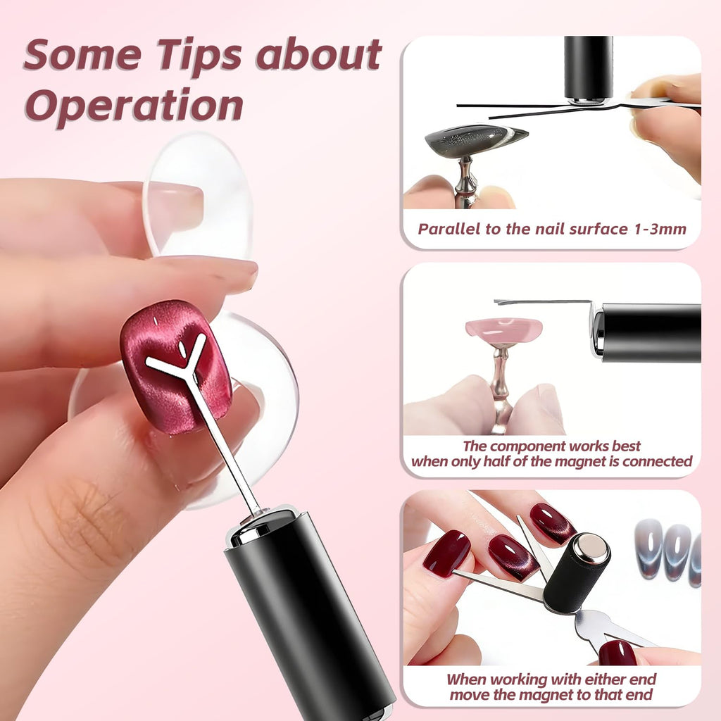 5pcs Cat Eye Magnet Set, 2-in-1 Scissor Shape Nail Magnet Tool create French & V-Shape nail effects, Heart Guide & Cylindrical Magnet for Cat Eye Gel Polish, Nail Art DIY for Home, Salon, Studio