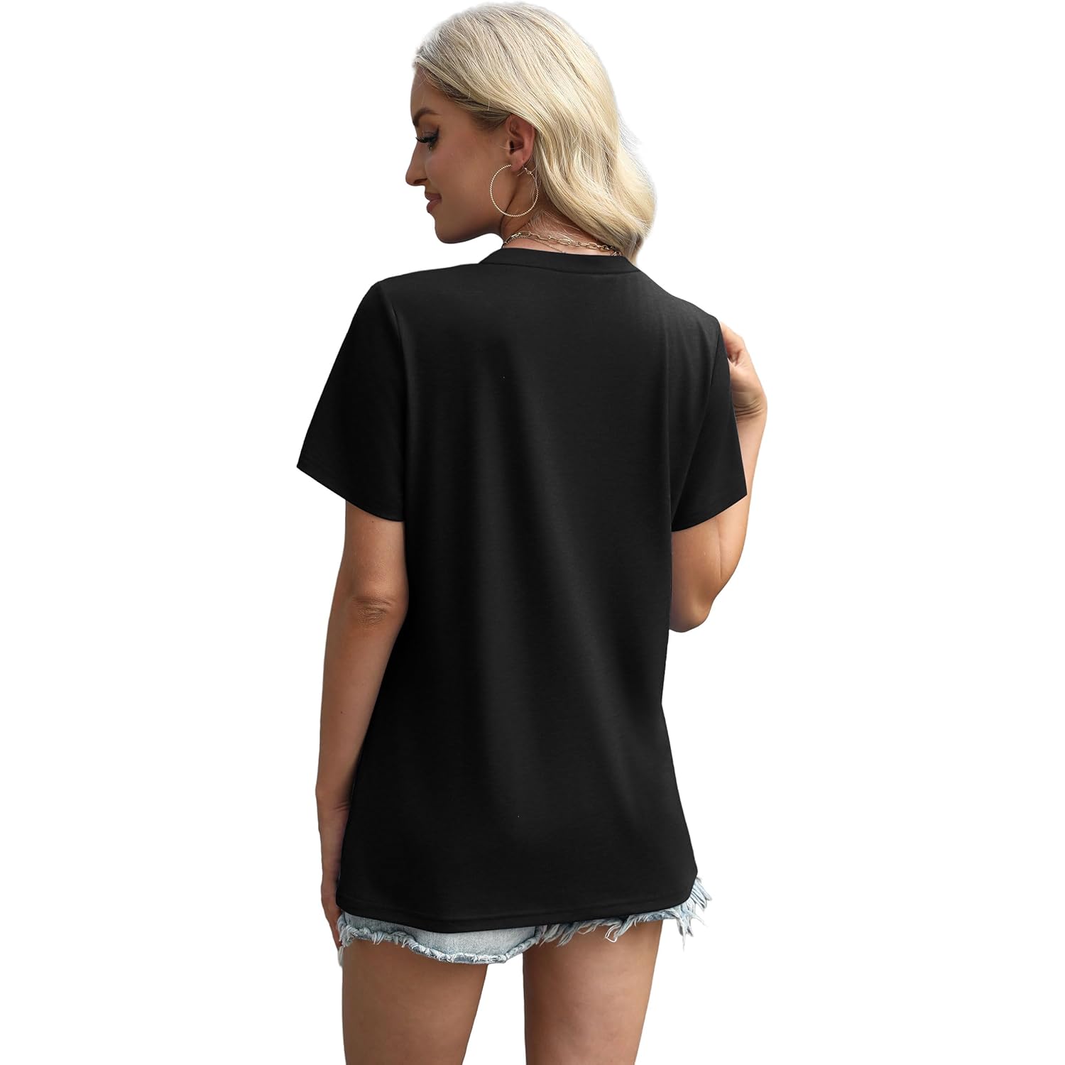 Womens Summer Tops 2026 Pleated Round Neck Short Sleeve Shirts Business Casual