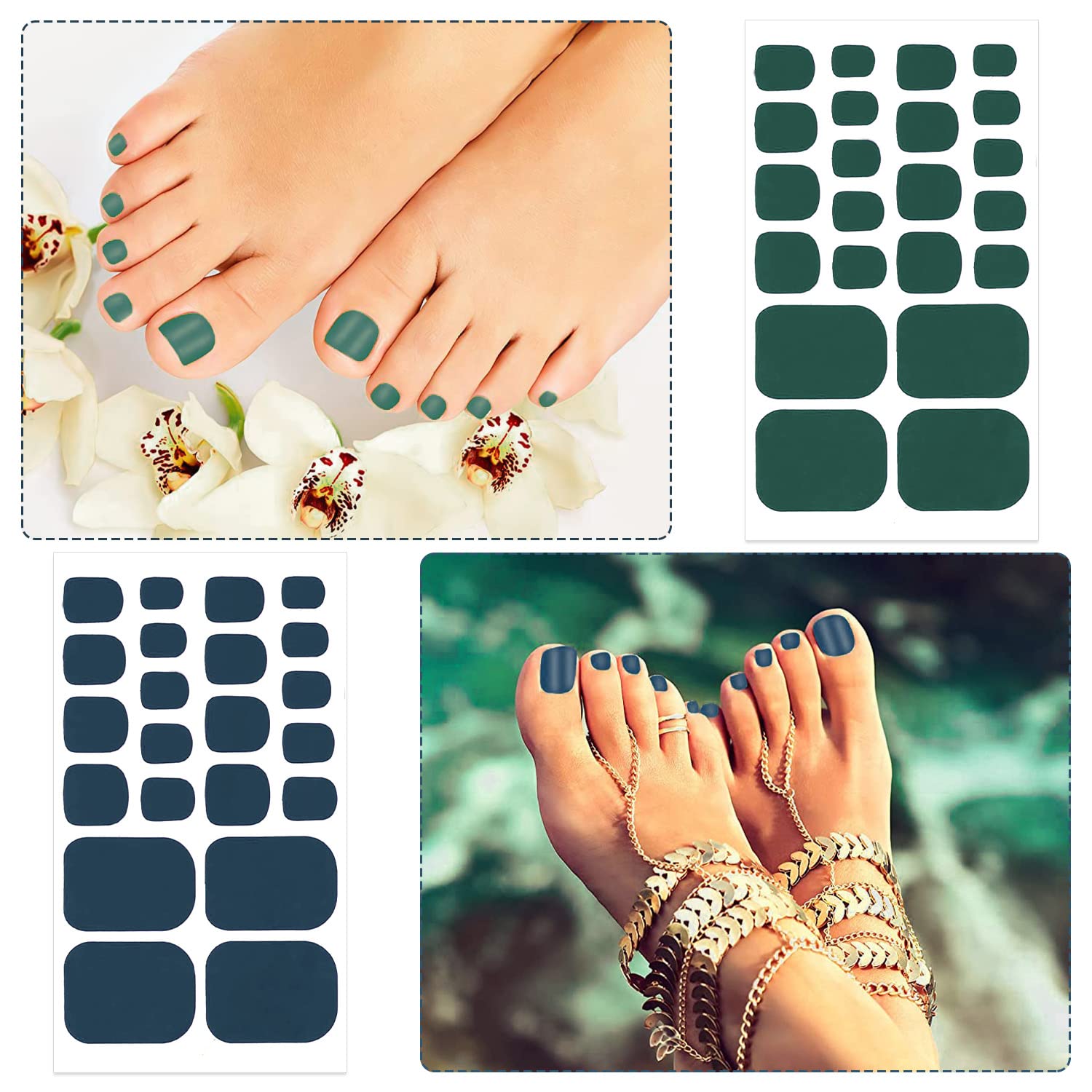 20 Sheets 440 Pcs Black Brown Toenail Polish Stickers for Women Nail Art Wraps - Full Nail Wraps for Toes