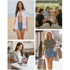 Womens Cotton Linen Button Down Shirts Casual Short Sleeve Solid Summer Blouses Tops with Pocket