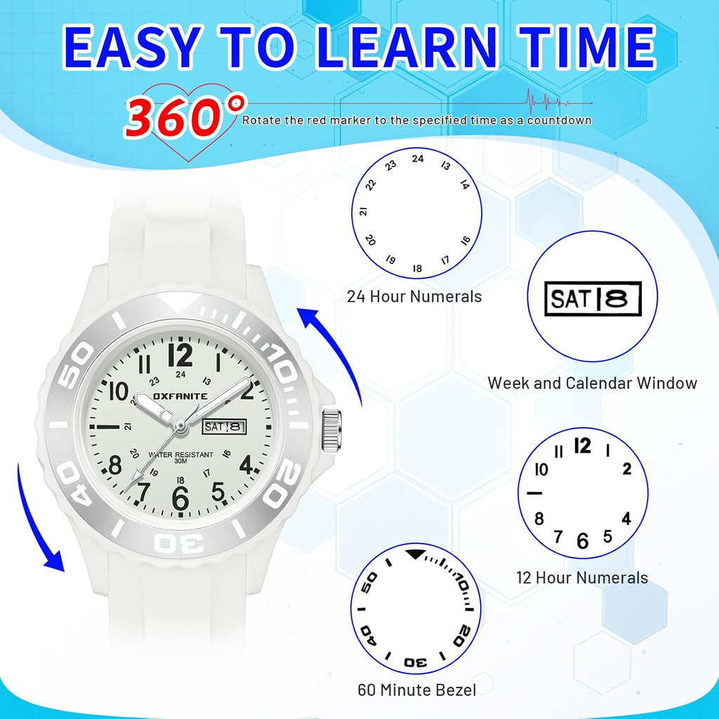 Waterproof Nurse Watch For Medical Professionals,Students, Women Men, Military Time Easy To Read Dial, 24 Hour With Second Hand, Soft And Breathable Silicone Band