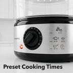 Ovente 2-Tier Electric Food Steamer, 5 Quart Stainless Steel Stackable Steam Cooker With 400W Power, 60-Minute Timer & Auto Shut-Off, Dishwasher Safe, Healthy Vegetable & Seafood Steamer, Silver Fs62S
