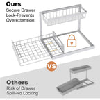 REALINN Under Sink Organizer, Pull Out Cabinet Organizer, 2 Tier Metal Slide Out Shelf with L Shaped Design for Kitchen, Bathroom, Laundry, and Utility Cabinet Storage for Deep Cabinets, White, 2 Pack