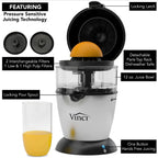 Vinci Hands Free Electric Citrus Juicer, 1-Button Juicer Machine, Orange Lime Grapefruit Lemon Squeezer, Easy To Clean Orange Juicer Squeezer, Black/Stainless Steel