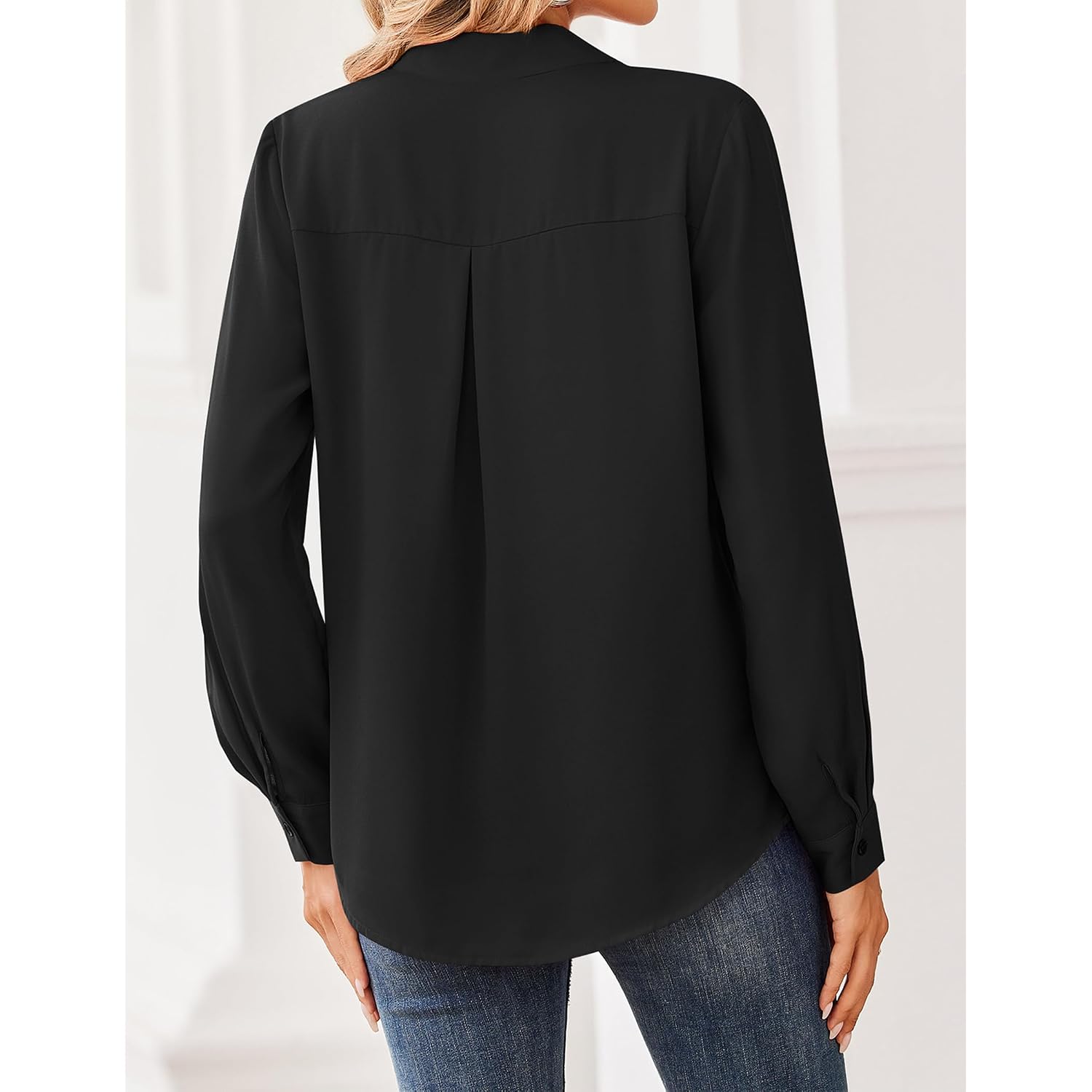 Zeagoo Women Blouses Chiffon Long Sleeve Button Down Shirts Business Causal Dressy Work Top V Neck Summer Spring Clothes