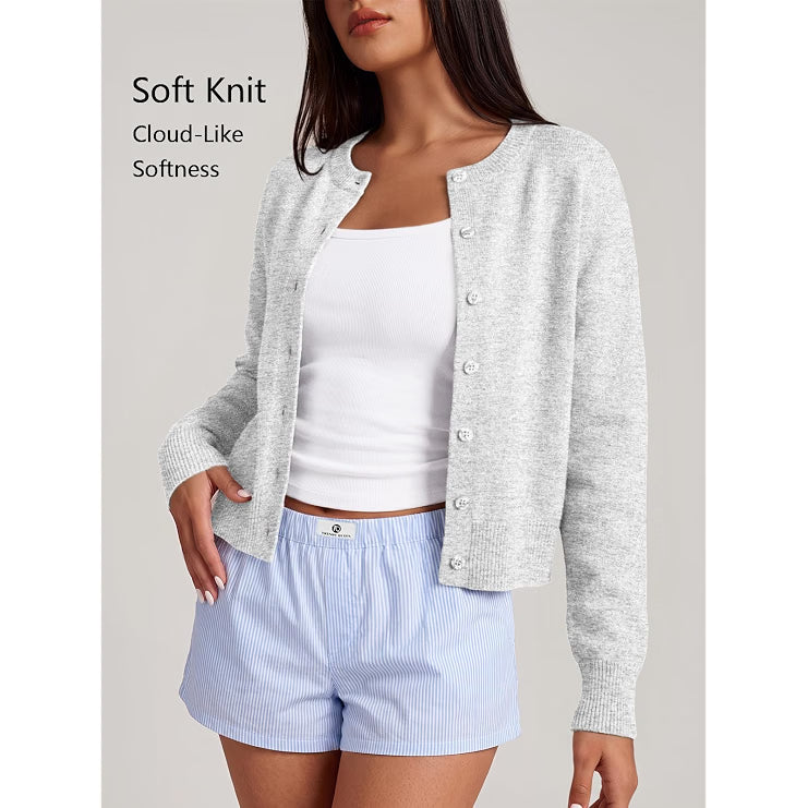 Trendy Queen Cropped Cardigan Sweaters for Women Fall Fashion Clothes 2026 | Lightweight Knit Button-Down, Versatile Layering Piece for Fall, Spring & Office Wear