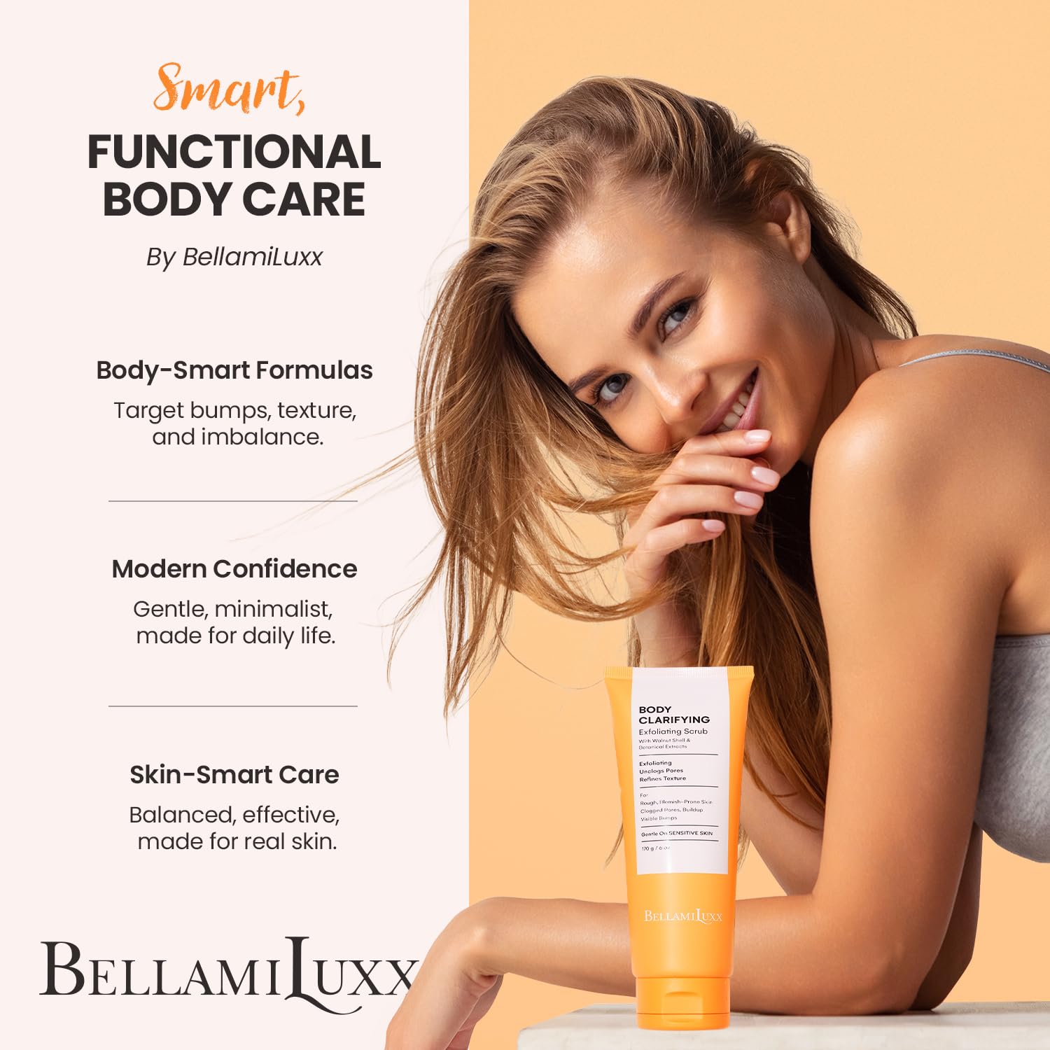 Bellamiluxx Body Acne Treatment Scrub: Helps Reduce Body Breakouts On Back, Chest, Butt & Thighs - Back Acne Treatment For Men, Women & Teens - Butt Acne Wash With Natural Actives For Smooth Skin