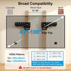 Ultra Slim Tv Wall Mount For 42 To 100 Inch Flat & Frame Tvs Only, 0.31” Low Profile Flat To Wall Tv Mount, Micro Gap Wall Mount Tv Bracket, Hold Up To 176 Lbs, Blends In Any Interior
