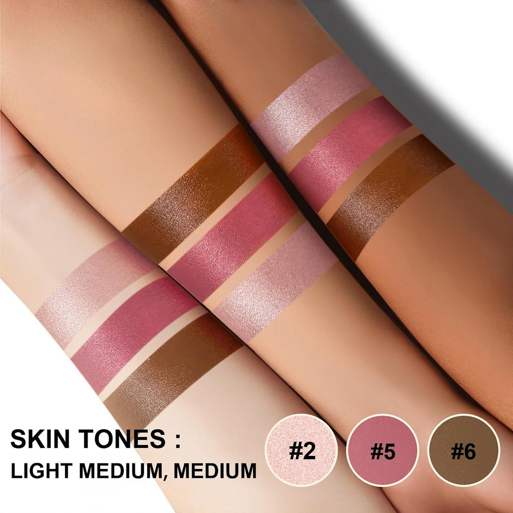 Lezero 3Pcs Contour Stick Makeup Kit, Shades With Highlighter, Blush And Bronzer Stick For Sculpt The Face And All Skin Type, Long Lasting, Smooth, Dewy & Matte Finish, Light Medium
