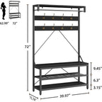 Idealhouse Industrial Hall Tree With Bench And Shoe Storage, 3-In-1 Entryway Mudroom Organizer With 8 Coat Hooks, Heavy Duty Standing Clothes Rack For Hallway, Black