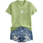 Women's T-Shirts V-Neck Dragonfly Tee Vintage Floral Shirt Boho Wildflowers Graphic Shirts Short Sleeve Tops