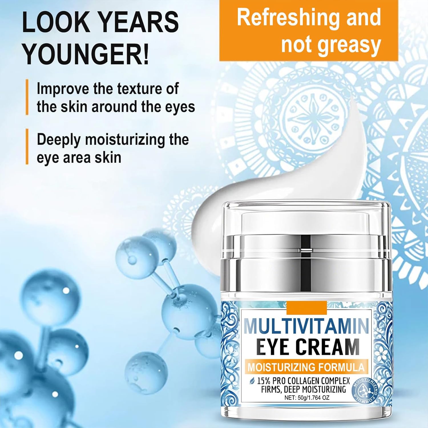 Collagen Complex Eye Cream – Moisturizing & Firming Under Eye Treatment With Tripeptide Complex, Rice Bran & Olive Oil – Hydrating Anti-Aging Cream For Dark Circles, Puffiness & Wrinkles, 1.764Oz