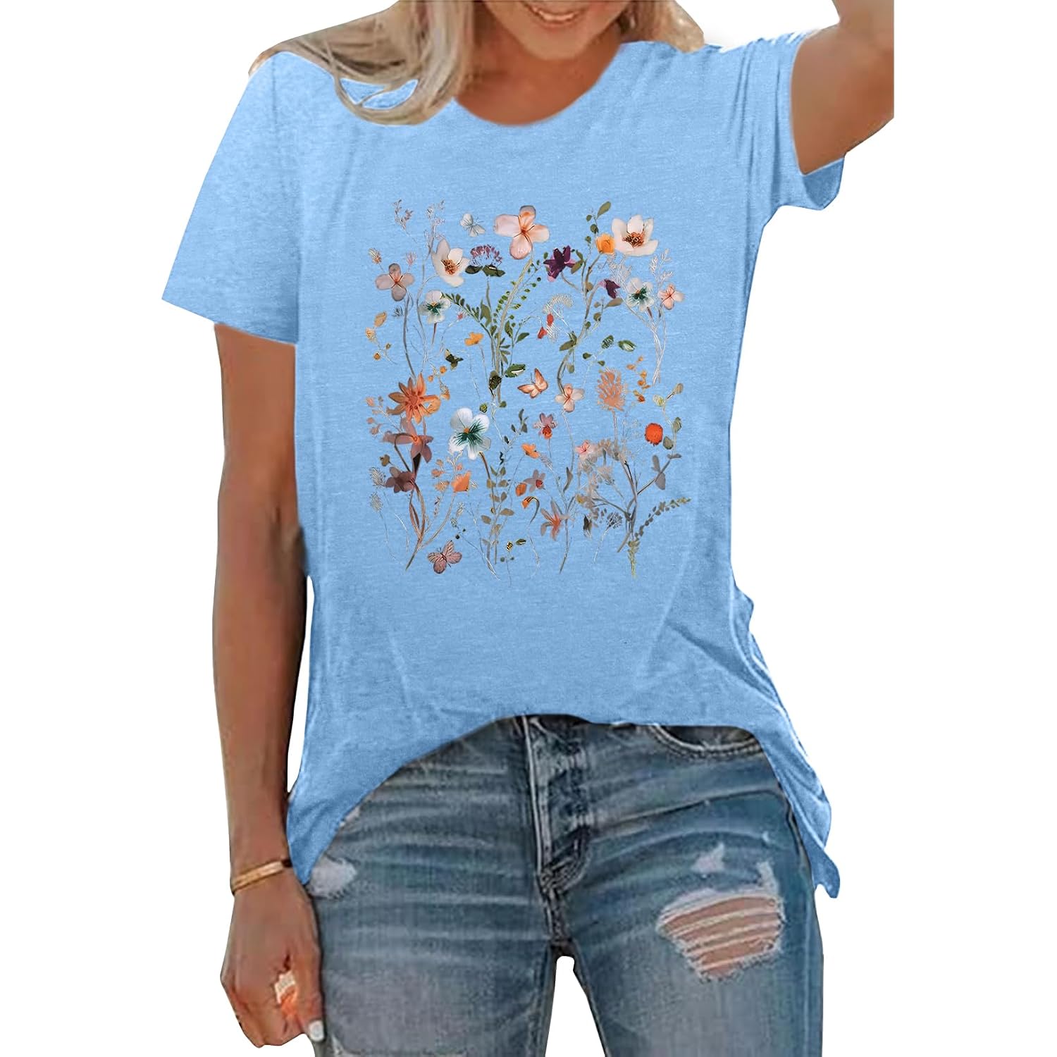 Women Graphic Tee Casual Floral T Shirts