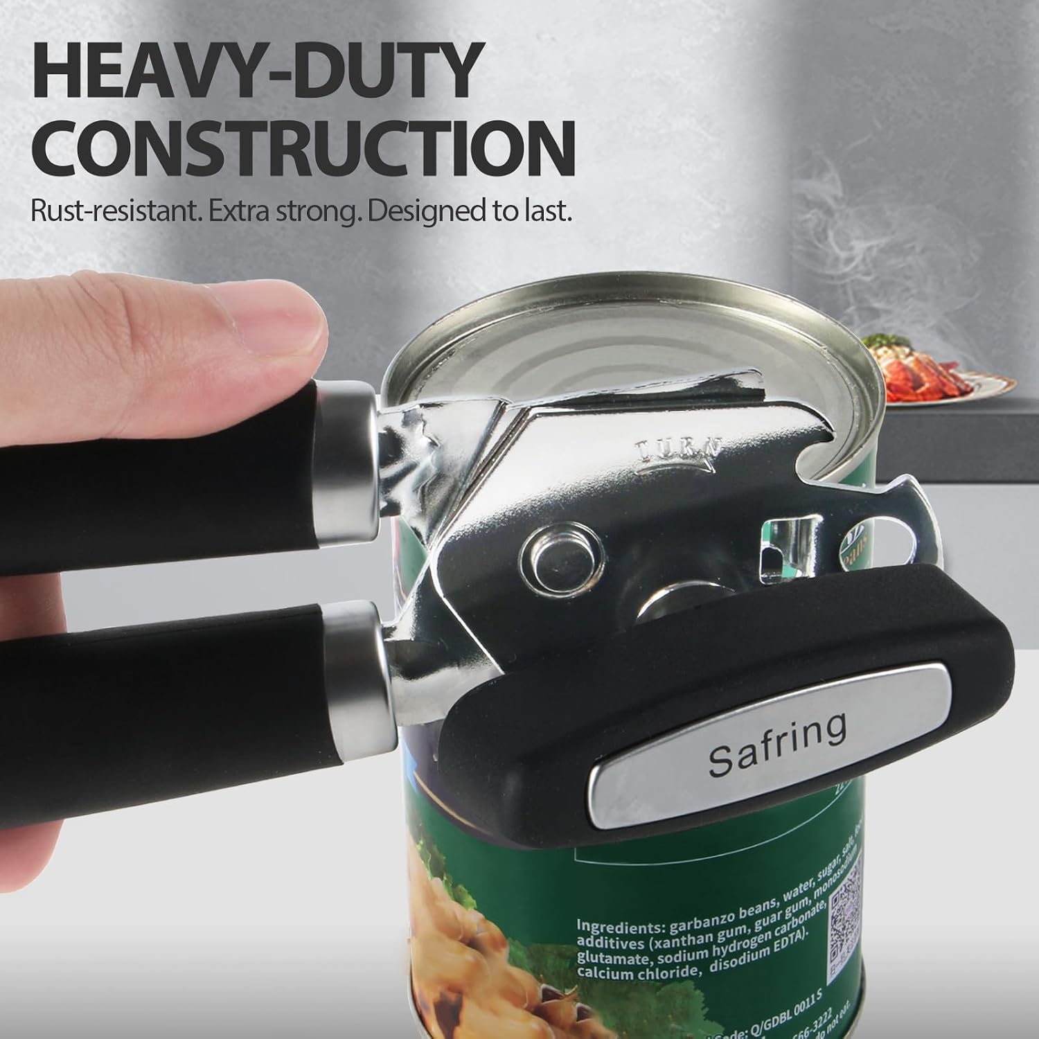 Can Opener Manual, Heavy Duty Handheld Strong Can Opener With Soft Touch Handle, Sharp Blade Smooth Edge, Can Openers With Multifunctional Bottle Opener, Black