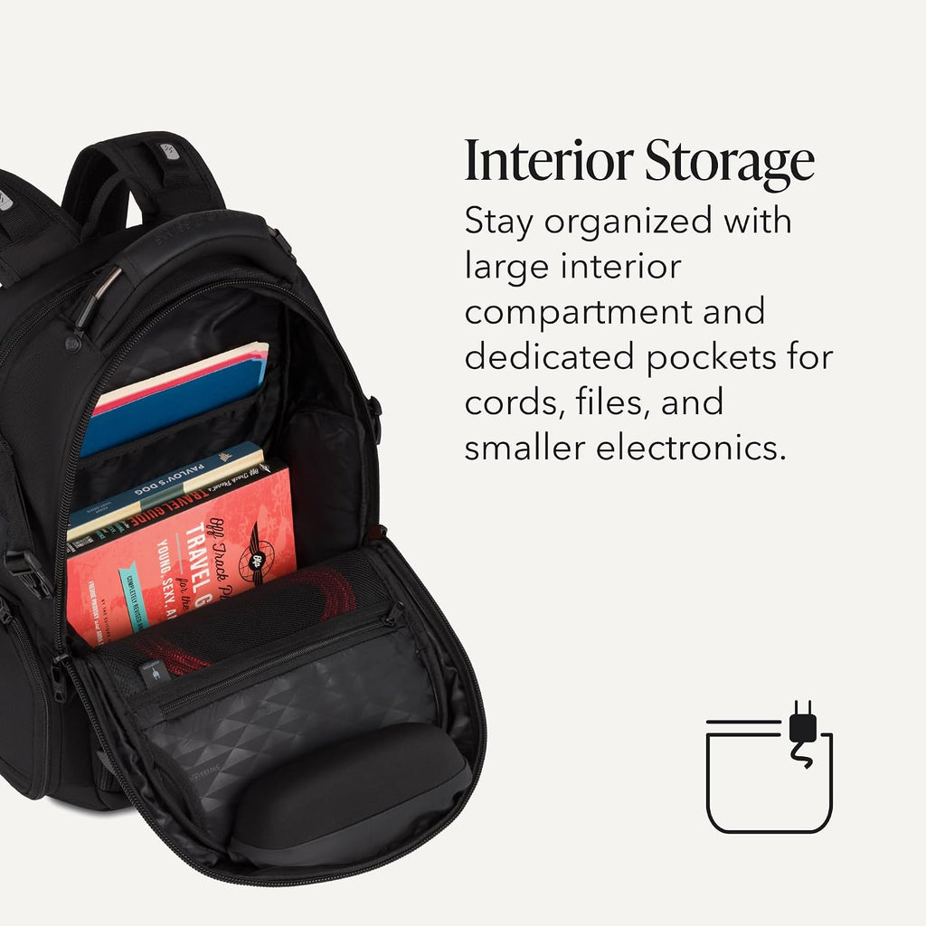 Swissgear Travel Tech Elite Laptop Backpack – Fits Laptops Up To 16” – Scansmart Tsa-Friendly Backpack With Usb Port, Shoe Compartment & Organizer Pockets – Black