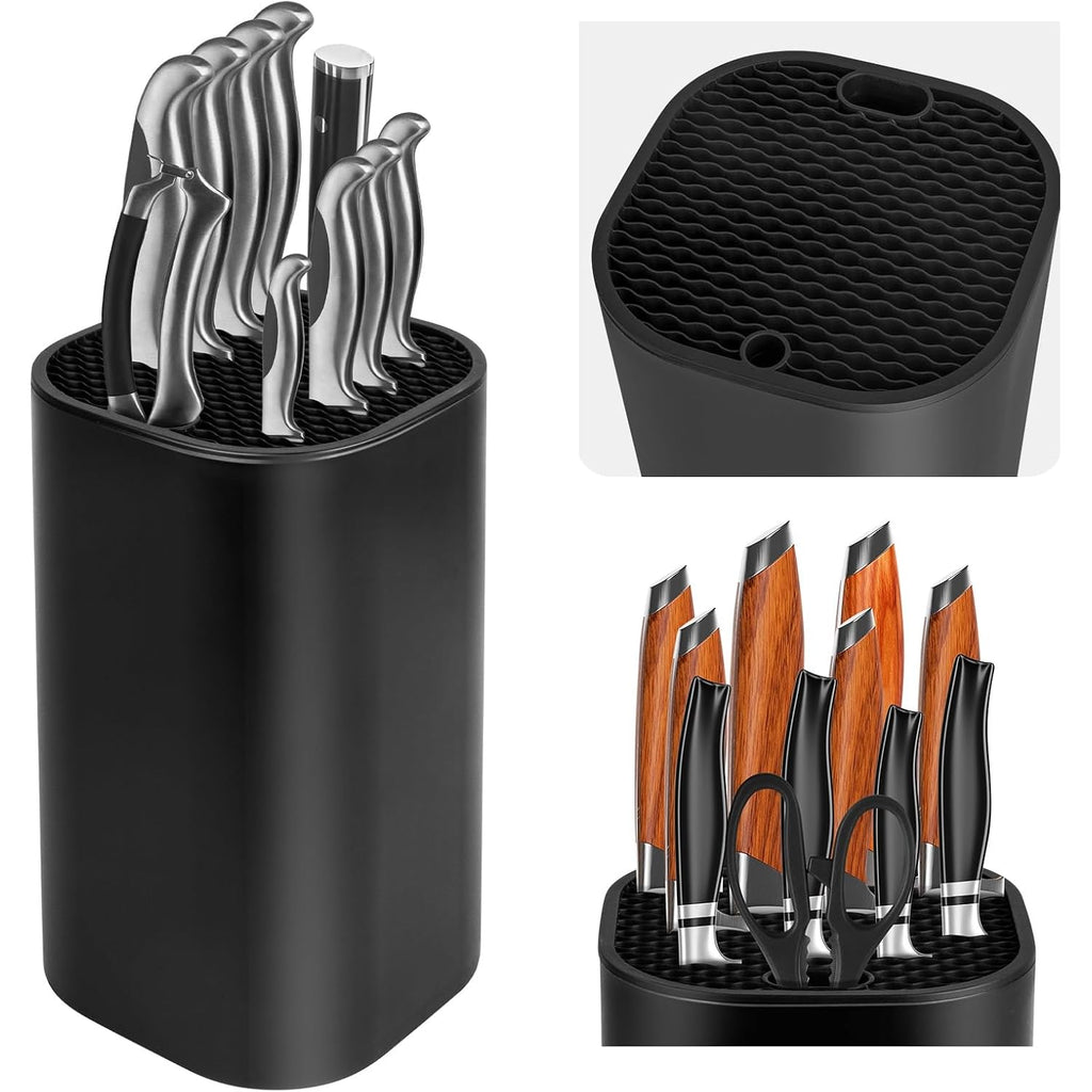 Fohil Knife Block Without Knives, Universal Knife Block, Detachable Knife Holder, Space Saver Knife Storage Holder With Scissors Slot, Sharpening Bar Slot, Kitchen Knife Holder Black