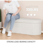 B Fsobeiialeo Ottoman With Storage For Living Room, Sherpa Folding Storage Ottoman Foot Rest, 43.3 Inches Collapsible Bedroom Bench White Cream