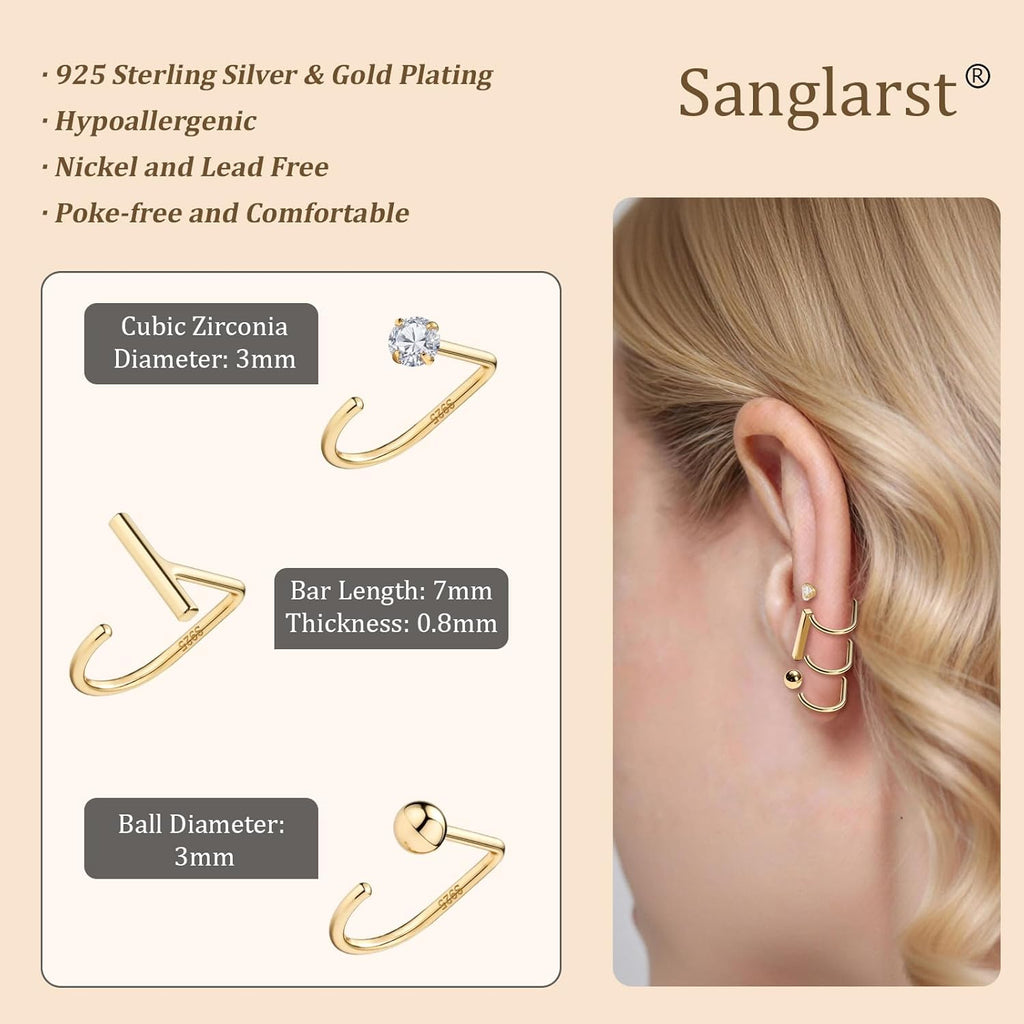 925 Sterling Silver 14K Gold Plated Huggie Half Hoop Earrings — Sleep-Friendly Poke-Free Hypoallergenic Stackable Earring — Comfortable & All Day Wear