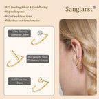925 Sterling Silver 14K Gold Plated Huggie Half Hoop Earrings — Sleep-Friendly Poke-Free Hypoallergenic Stackable Earring — Comfortable & All Day Wear