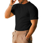 Men'S Ribbed Knit T-Shirts Short Sleeve Casual Crewneck Slim Fit Textured Pullover Tees