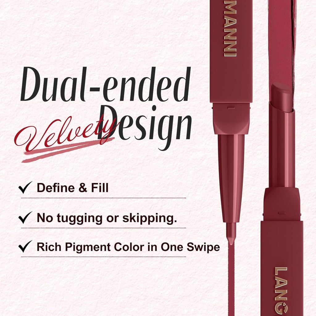 LANGMANNI 2-in-1 Lipstick & Lip Liner Set,6 Colors Gift Set|Angled Lipstick+Matching Lipliner Pencil|Velvet Matte Finish,Long-Lasting & Smudge-Resistant|All-in-One Lip Makeup Kit for Women(#A)