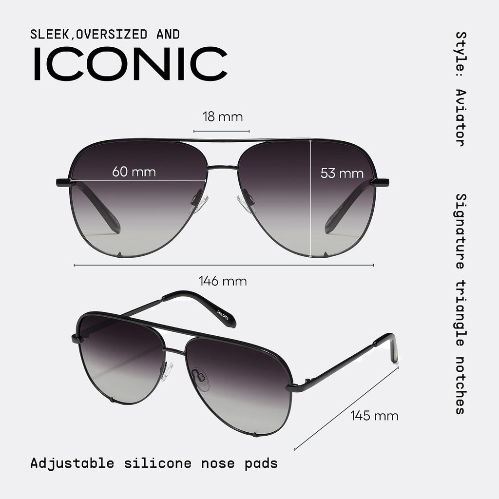 Quay Polarized Unisex Aviator Sunglasses, Uv Protection, Oversized Fashion Accessories For On The Go Lifestyle