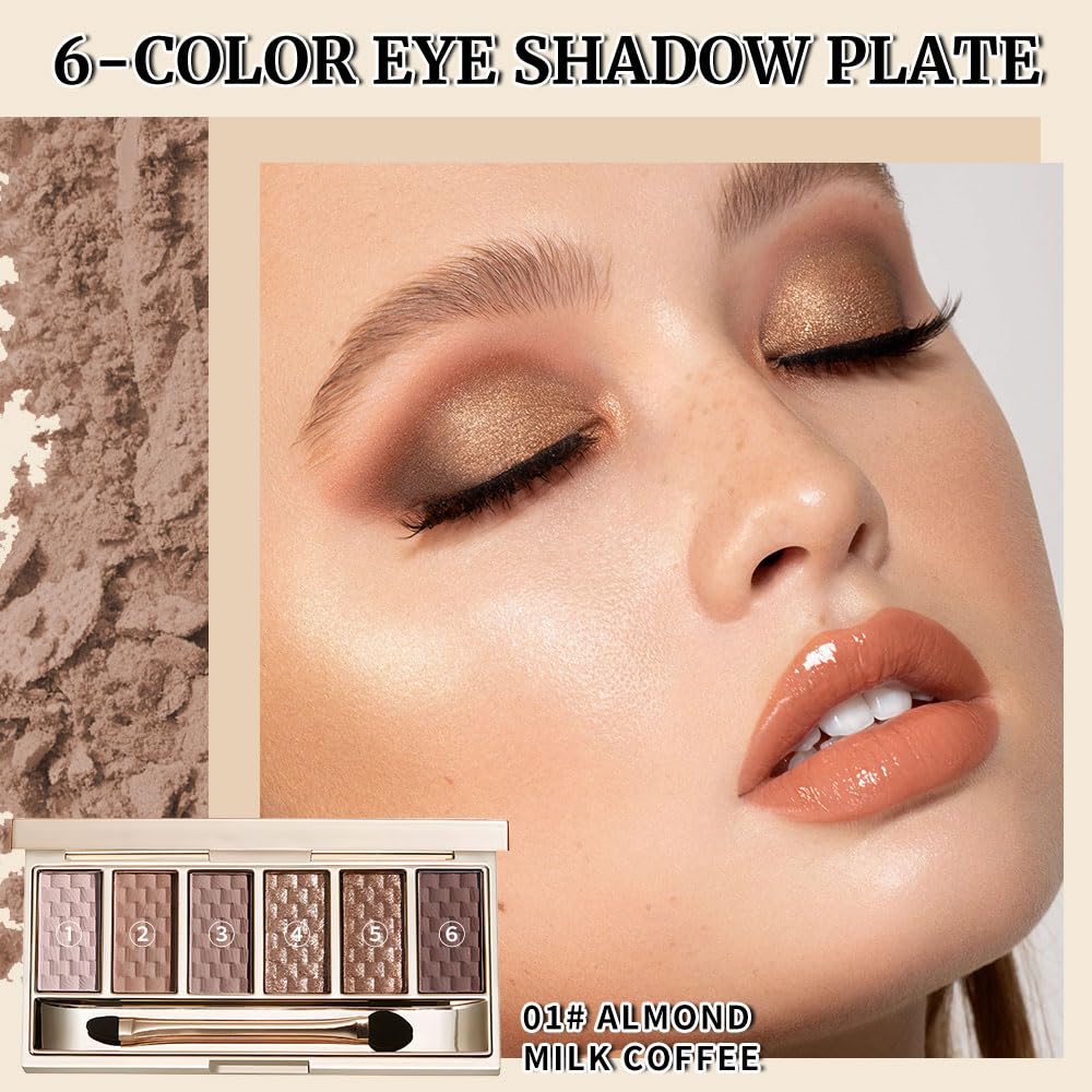 Neutral Nude Brown Eyeshadow Palette – 6 Matte & Shimmer Shades, Blendable Long-Lasting Eye Shadow Kit for Natural Everyday Makeup, Soft Glam Looks & Mature Eyes, High Pigment Smooth Formula 1