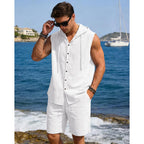 Mens Linen Sleeveless Hoodies Button Down Tank Shirt Summer Casual Beach Lightweight Hawaiian Fashion Tops