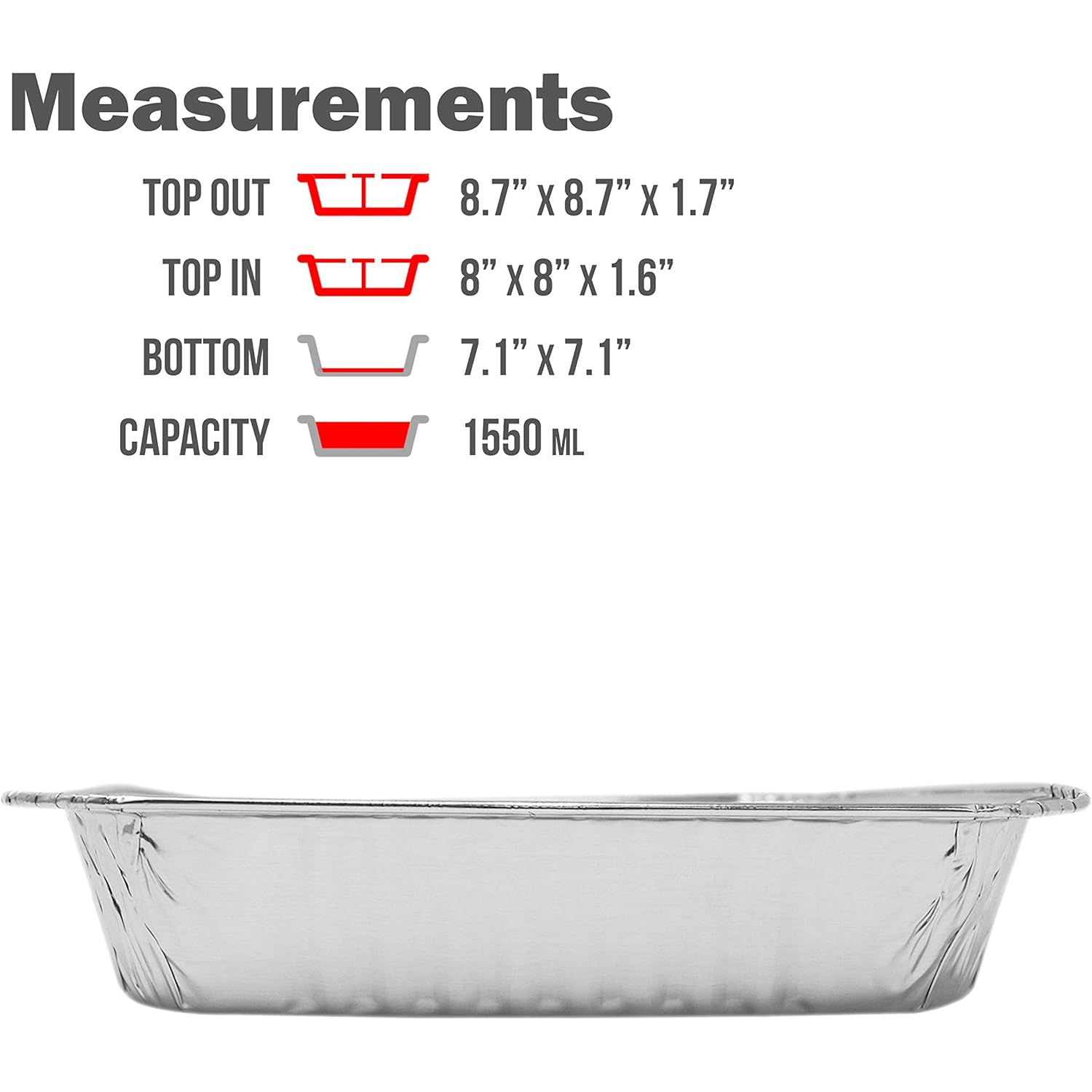 Fig & Leaf (35 Pack) 8” x 8” Square Baking Cake Pans with Plastic Dome Lids | Heavy Duty l Disposable Aluminum Foil Tins l Portable Food Containers l Perfect for Roasting Oven Toaster Cooking