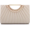 Emprier Pleated Satin Clutch For Women, Elegant Evening Bag Fits Large Smartphones, Formal Wedding Purse With Chain
