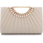 Emprier Pleated Satin Clutch For Women, Elegant Evening Bag Fits Large Smartphones, Formal Wedding Purse With Chain