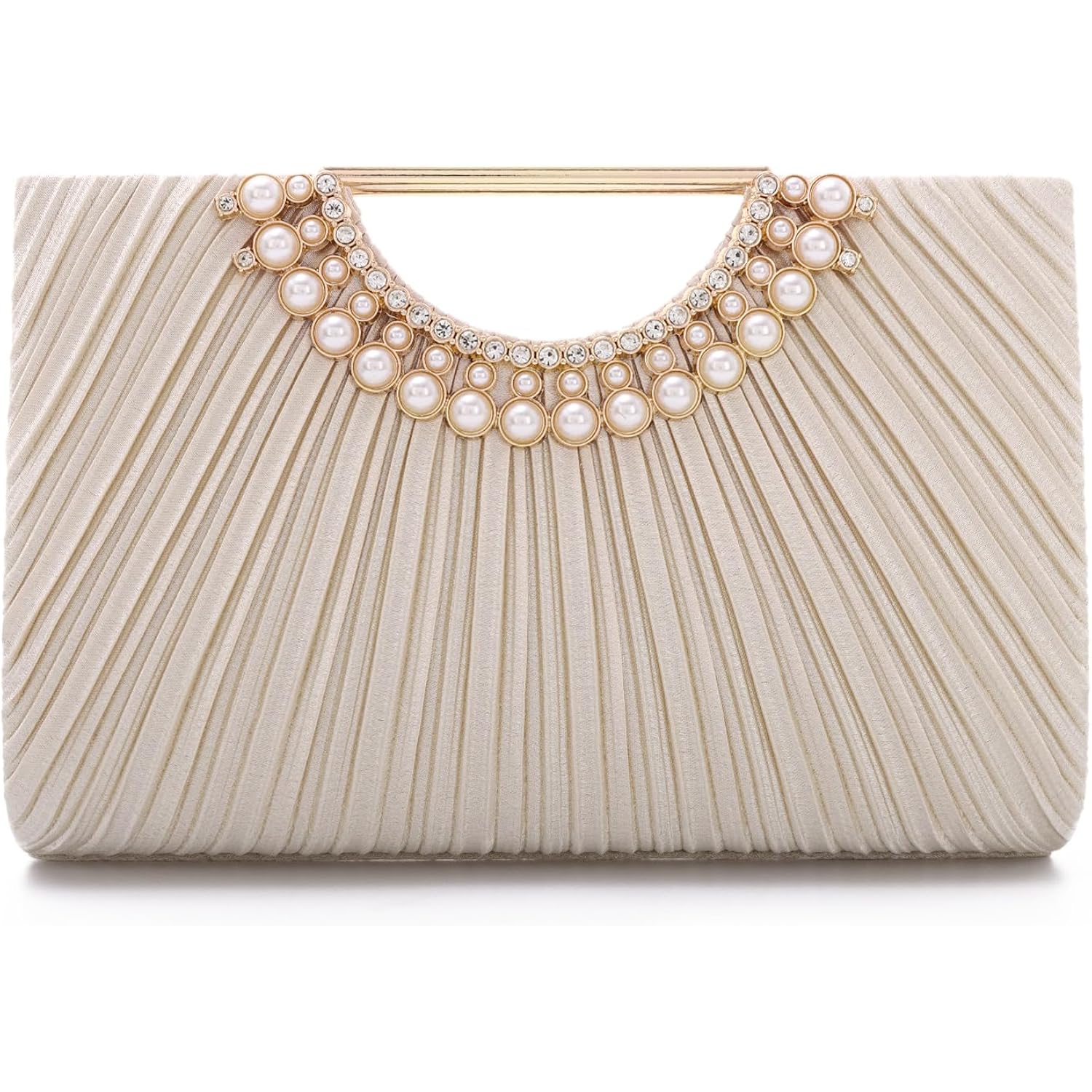 Emprier Pleated Satin Clutch For Women, Elegant Evening Bag Fits Large Smartphones, Formal Wedding Purse With Chain