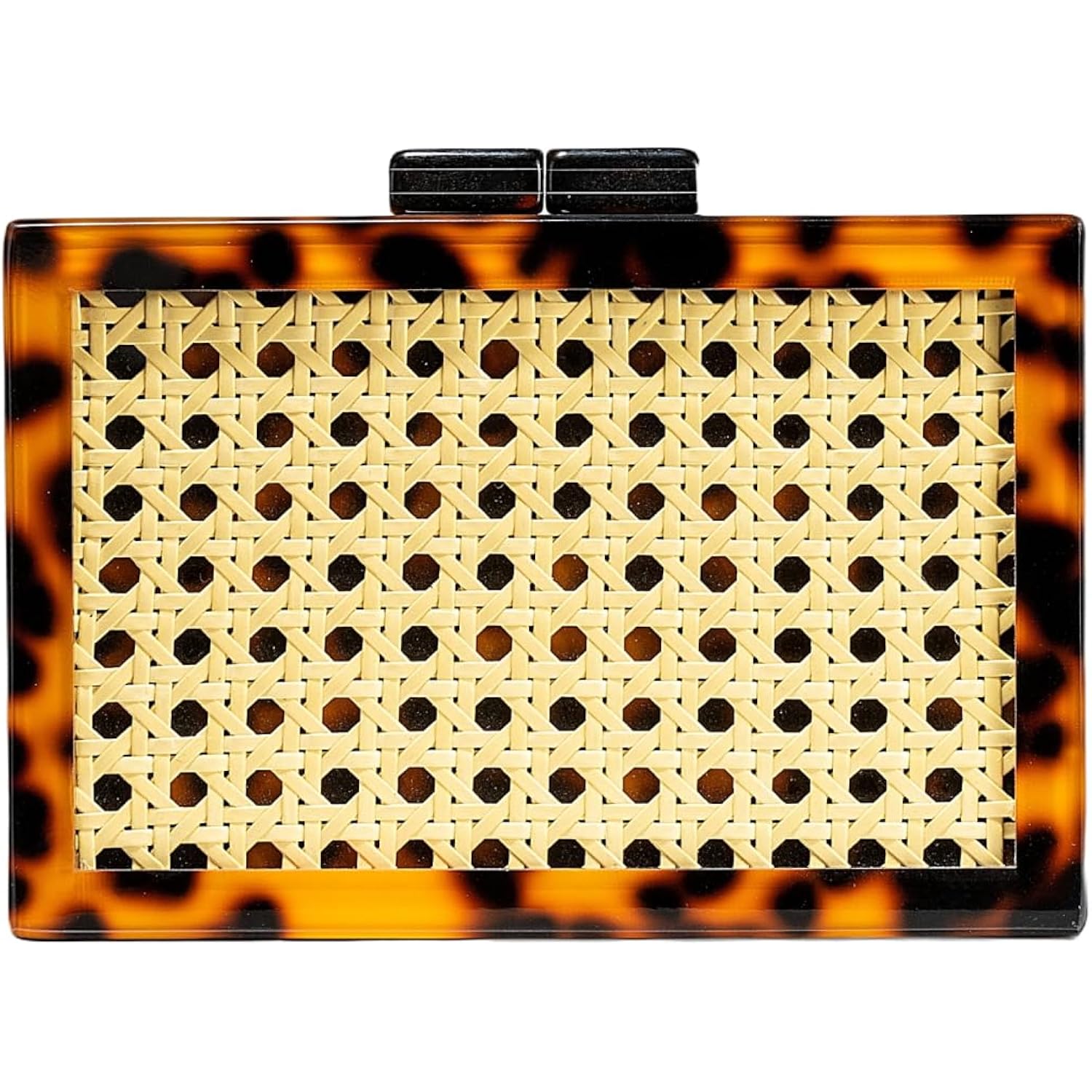RomanticDesign Women Acrylic Handbag Rattan Woven Pattern Square Box Crossbody Handbag Shoulder Bag Chain Purse