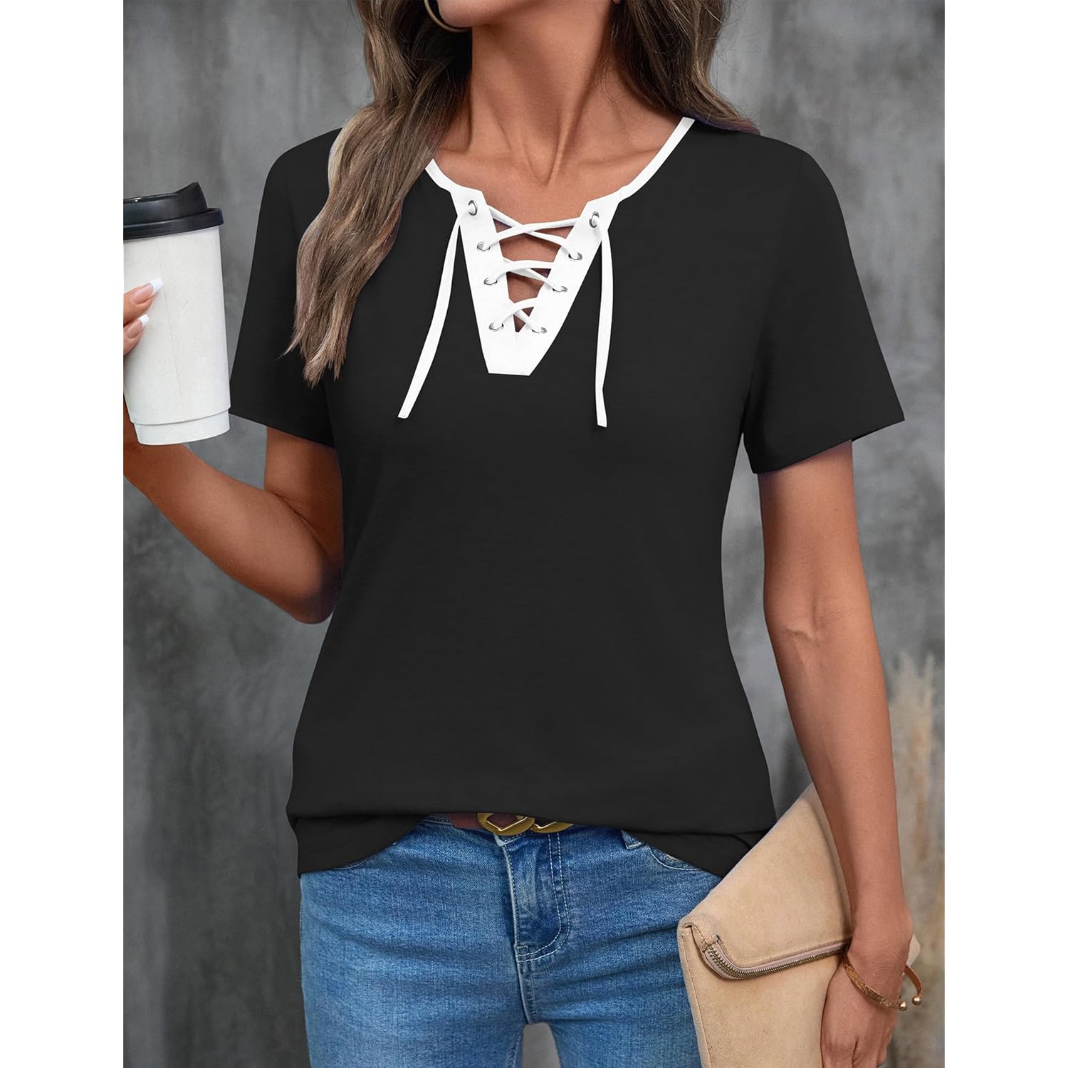 Womens Criss Cross Short Sleeve T-Shirts V-Neck Floral Summer Blouse Tops