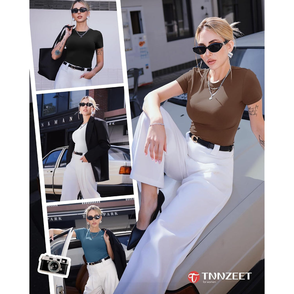 Tnnzeet Basic Tees For Women - Slim Fit Short Sleeve T Shirts Crew Neck Casual Cute Y2K Clothes Trendy Crop Tops Outfits 2026