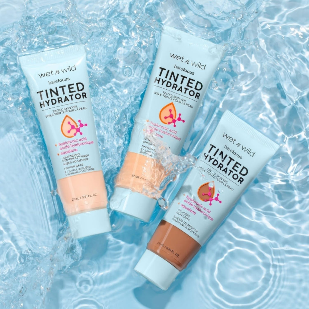 wet n wild Bare Focus Tinted Hydrator Tinted Skin Veil, Lightweight Buildable Coverage with Hyaluronic Acid & Vegan Squalane, Semi-Matte Finish, Cruelty-Free - Medium Tan