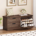 Bench With Shoe Storage For Entryway, Wooden Shoe Benches With Flip Door And Drawers, Entry Way Shoes Organizer Cabinet For Living Room Mudroom (Dark Walnut)