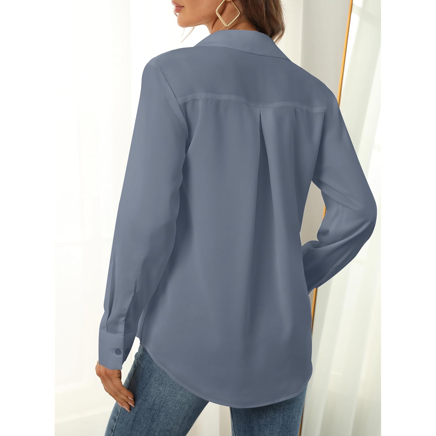 Women's Button Down Shirts Long Sleeve Basic Classic Soft Shirt Collared Fashion Dressy Casual Blouses